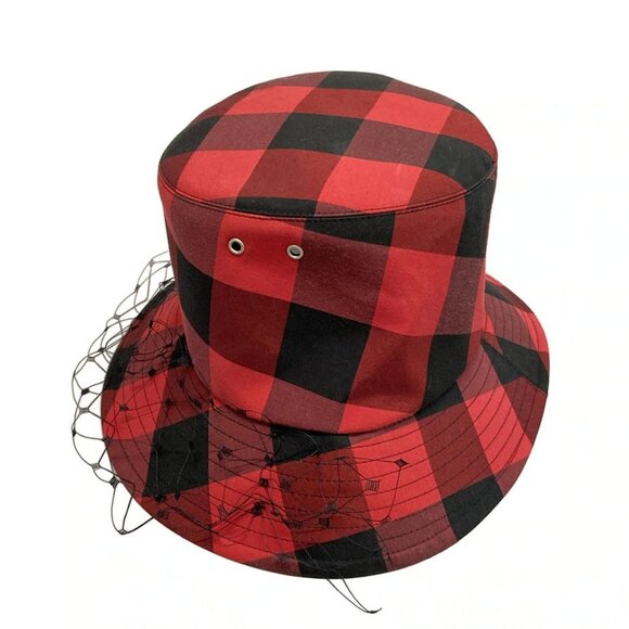 Auth DIOR/ChristianDior TEDDY-D Bob Hat 95TDD923G142 Red Black Polyester Cotton - Picture 8 of 12